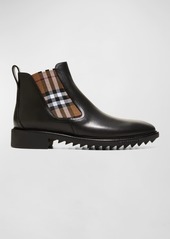 Burberry Men's Check-Print Leather Chelsea Boots