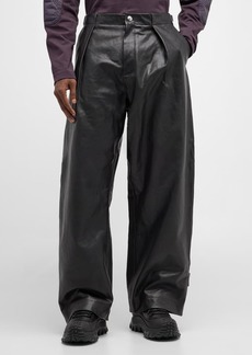 Burberry Men's Pleated Leather Pants