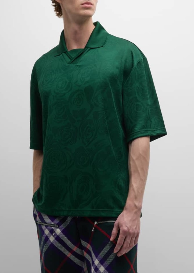 Burberry Men's Tonal Rose Jacquard Polo Shirt