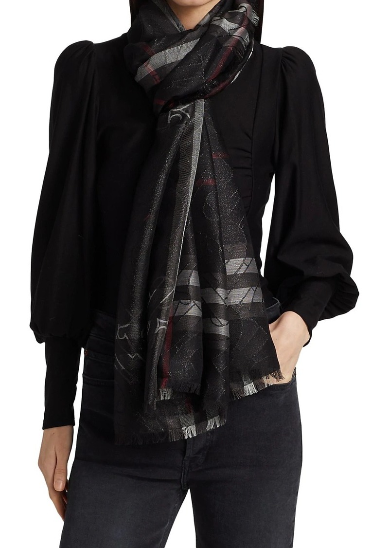 Burberry Checked Wool And Silk Scarf in Metallic