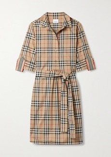 Burberry Net Sustain Belted Checked Cotton-blend Poplin Mini Shirt Dress
