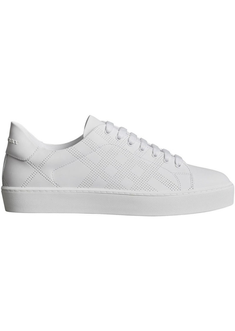 burberry perforated check leather sneakers