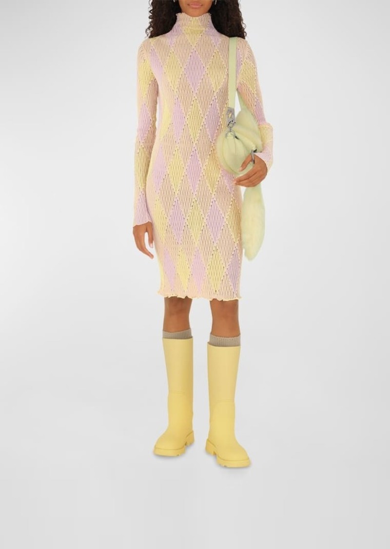 Burberry Pink Diamond Plaid Long-Sleeve Sweater Dress