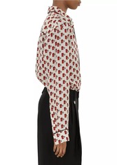 Burberry Postbox-Print Silk Long-Sleeve Blouse