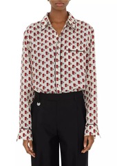 Burberry Postbox-Print Silk Long-Sleeve Blouse