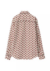 Burberry Postbox-Print Silk Long-Sleeve Blouse