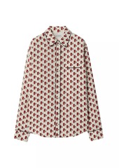 Burberry Postbox-Print Silk Long-Sleeve Blouse