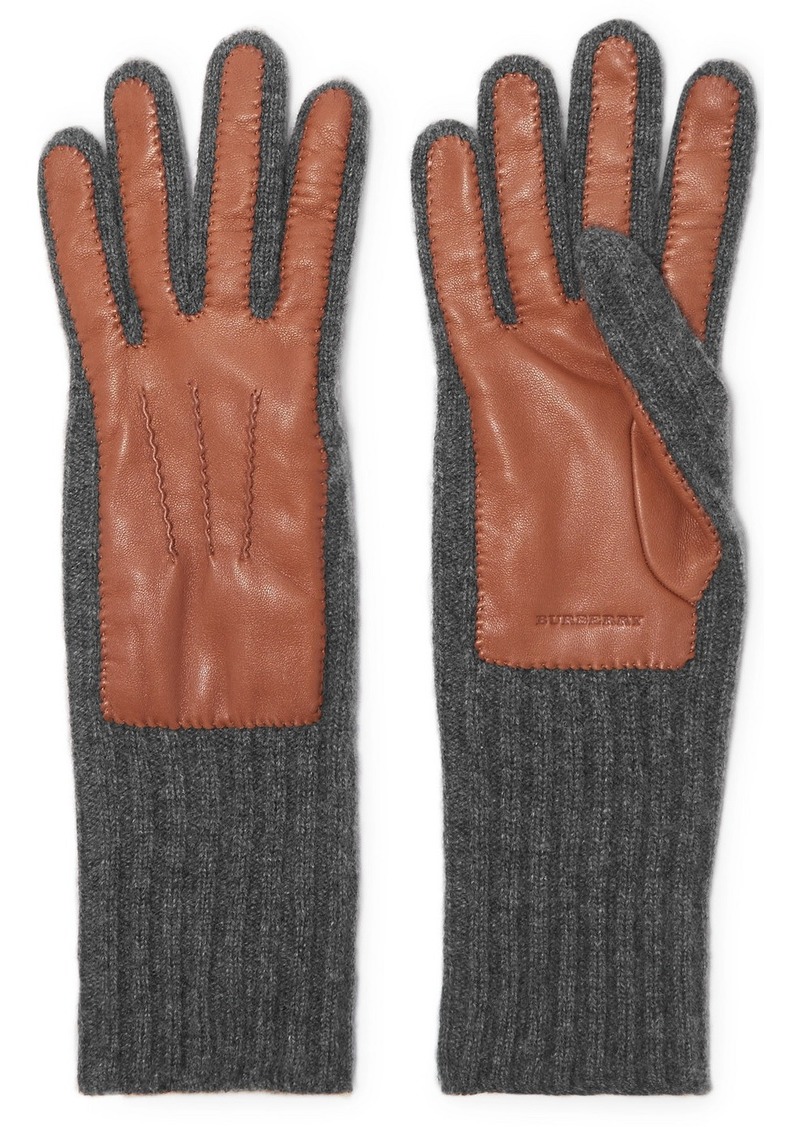 Burberry Ribbed Cashmere And Leather Gloves