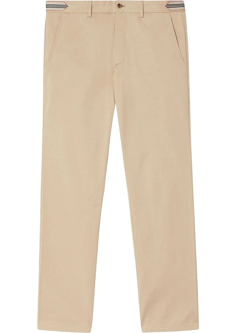 Burberry stripe-detail cotton chino trousers