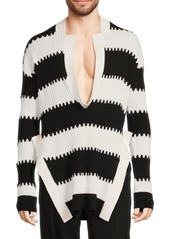 Burberry Striped Rib Knit Wool Sweater