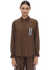 Burberry Tb All Over Printed Mulberry Silk Shirt