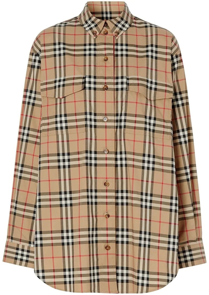 Burberry Vintage Check Stretch Cotton Oversized Shirt