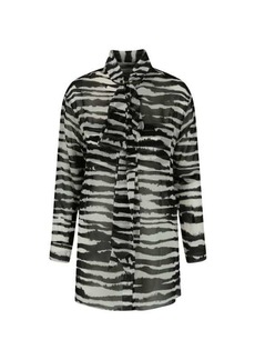 Burberry Watercolor Zebra Print Silk Chiffon Shirt