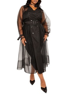 BUXOM COUTURE Belted Sheer Tulle Trench Coat