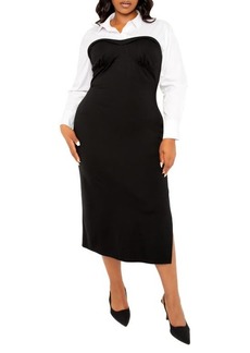 BUXOM COUTURE Contrast Long Sleeve Midi Shirtdress