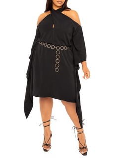 BUXOM COUTURE Cross Halter Belted Tunic Dress