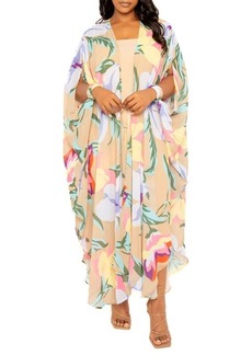 BUXOM COUTURE Floral Chiffon Robe with Wrist Bands