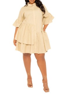 BUXOM COUTURE Flutter Sleeve Cotton & Linen Shift Dress