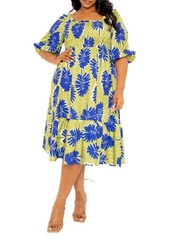 BUXOM COUTURE Print Smocked Midi Dress
