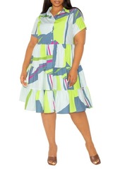 BUXOM COUTURE Print Tiered Shirtdress
