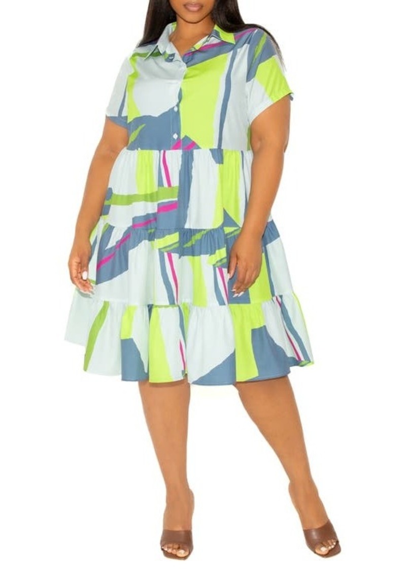 BUXOM COUTURE Print Tiered Shirtdress