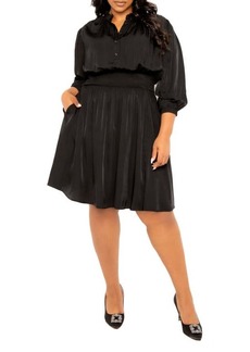 BUXOM COUTURE Smocked Long Sleeve Satin Dress
