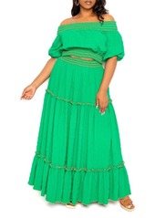 BUXOM COUTURE Smocked Off the Shoulder Puff Sleeve Top & Maxi Skirt Set