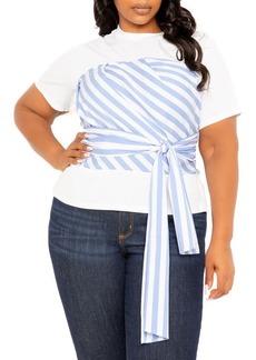 BUXOM COUTURE Stripe Tie Front Layered Top