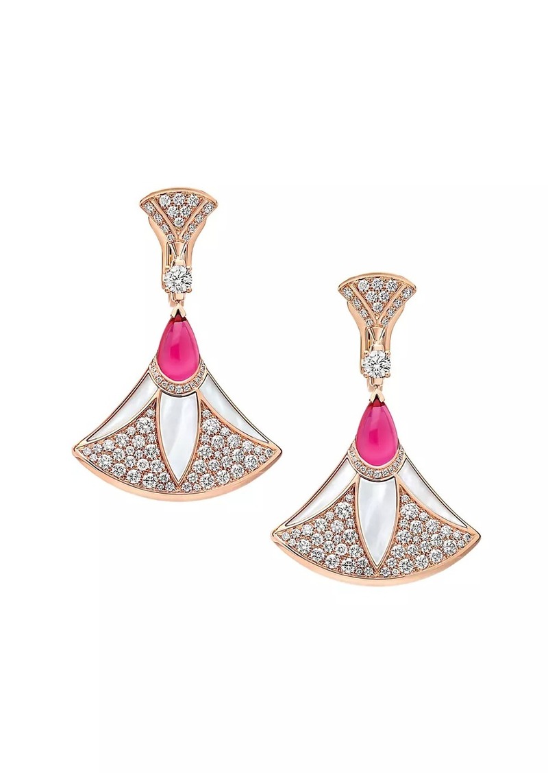 Bvlgari Divissima Diva 18K Pink Gold, 2.21 TCW Diamond, Mother-Of-Pearl & Rubellite Drop Earrings