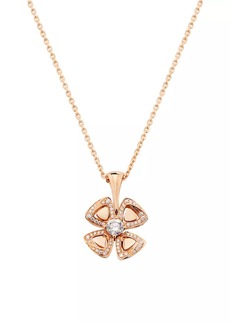 Bvlgari Fiorever 18K Rose Gold & 0.34 TCW Diamond Flower Pendant Necklace