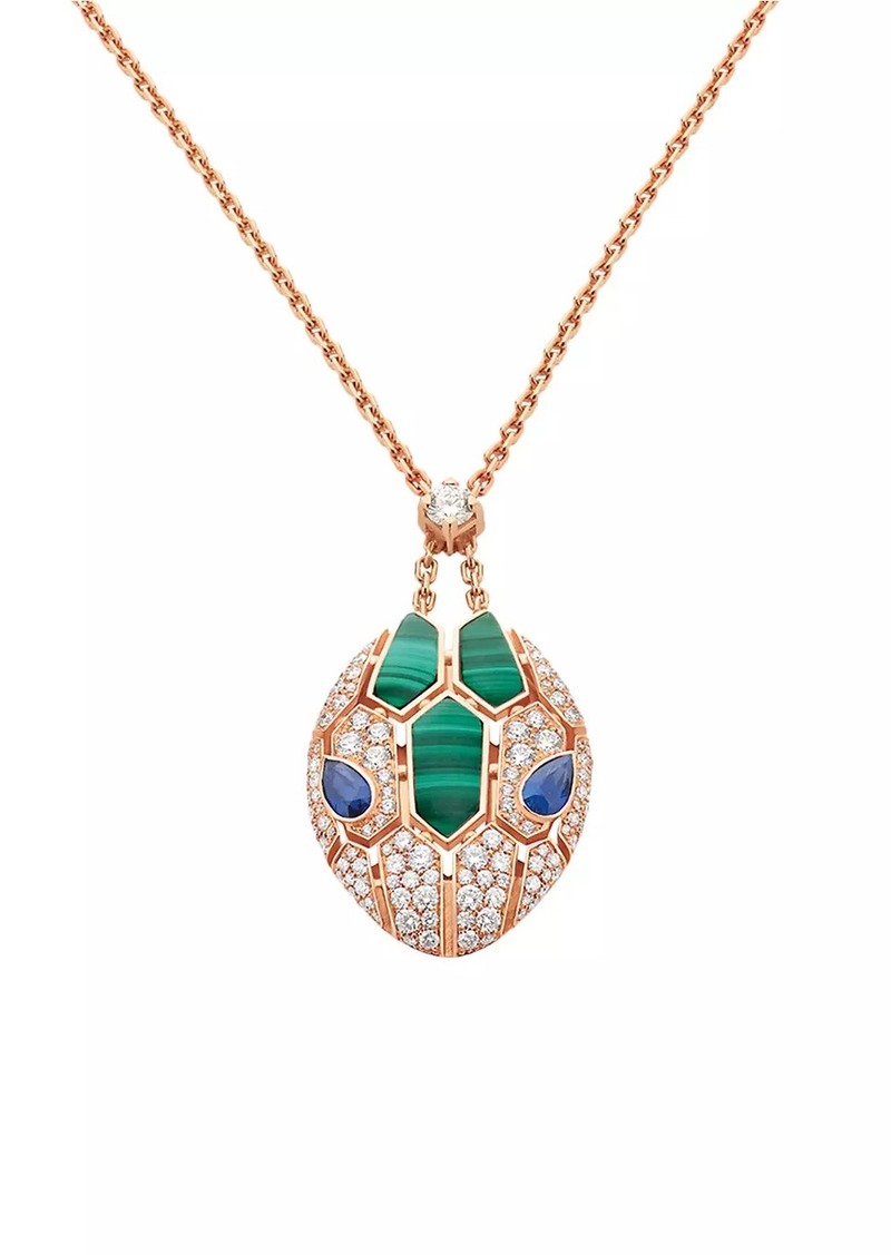 Bvlgari Serpenti Seduttori 18K Rose Gold, Diamond, Malachite & Sapphire Pendant Necklace