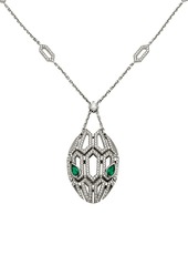 Bvlgari Serpenti Seduttori 18K White Gold, Diamond & Emerald Pendant Necklace