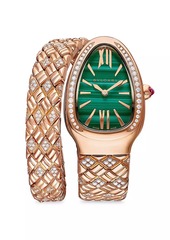 Bvlgari Serpenti Spiga 18K Rose Gold, Malachite, & Diamond Single-Twist Bracelet Watch