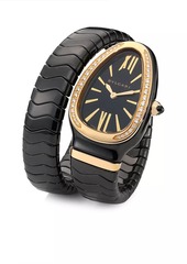 Bvlgari Serpenti Spiga Rose Gold, Black Ceramic & Diamond Single Twist Watch