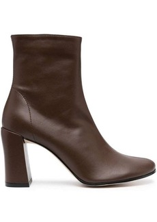 BY FAR Brown Pointed Ankle Boots with Chunky Heel in Leather Woman