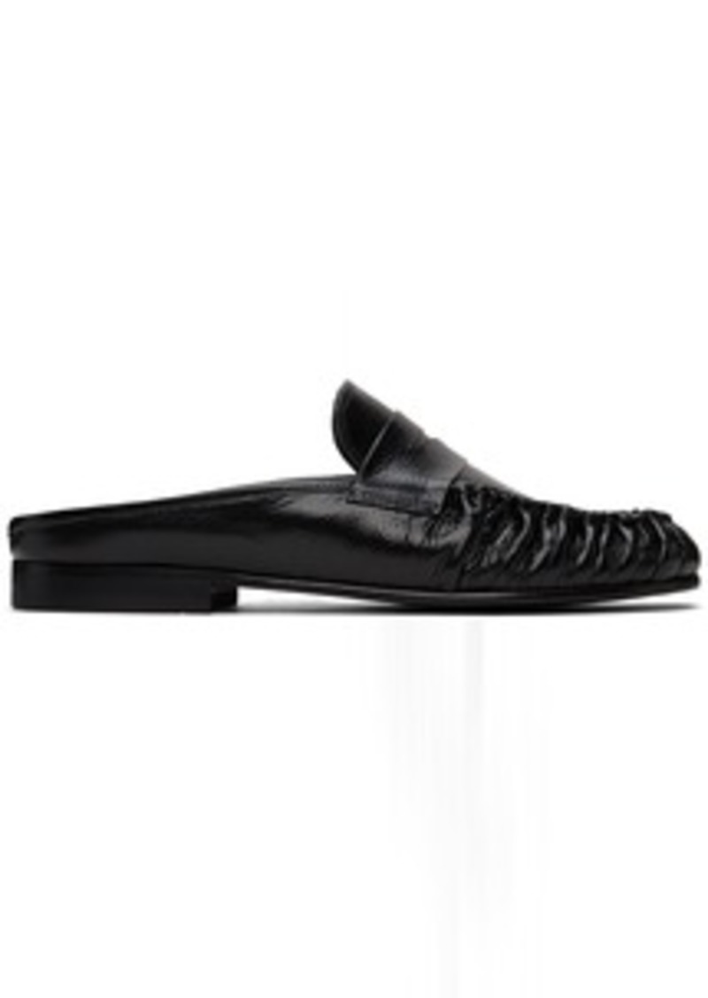 BY FAR Black Grained Leather Lou Loafers