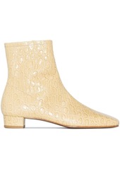 BY FAR Este snakeskin square-toe ankle boots