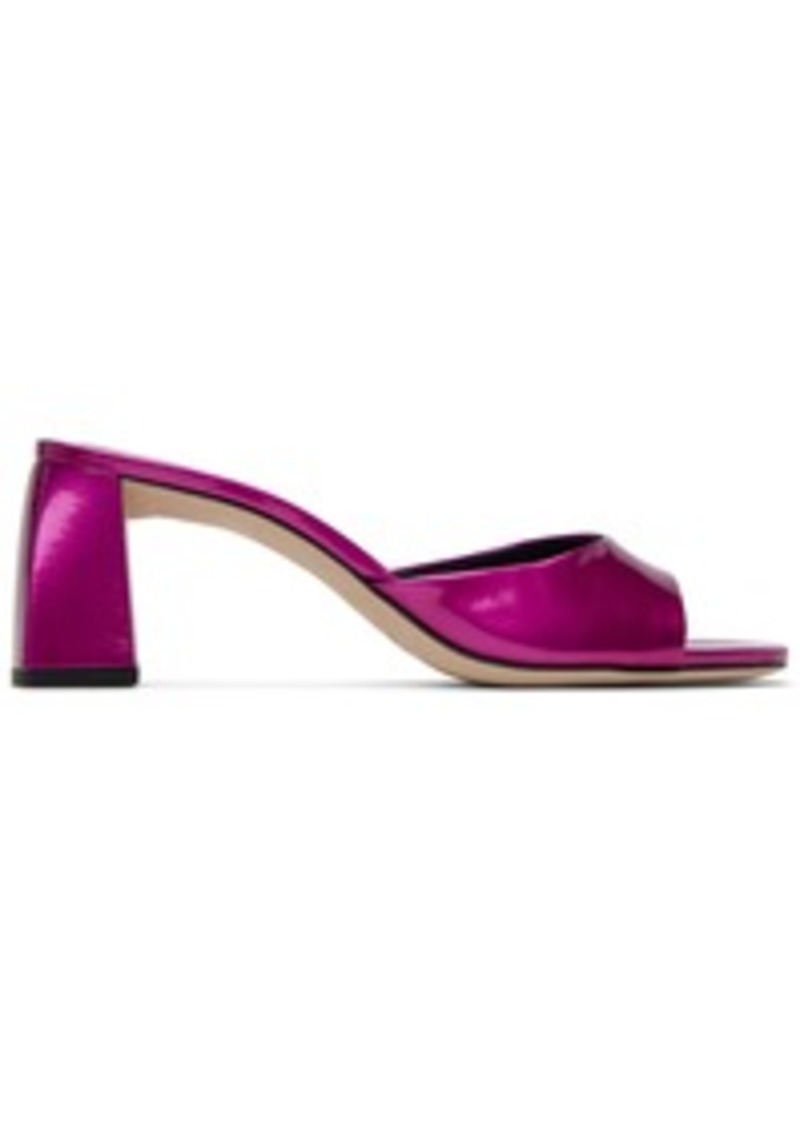 BY FAR Pink Romy Metallic Patent Leather Heeled Sandals