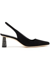 By Far Woman Diana Crystal-embellished Suede Slingback Pumps Black