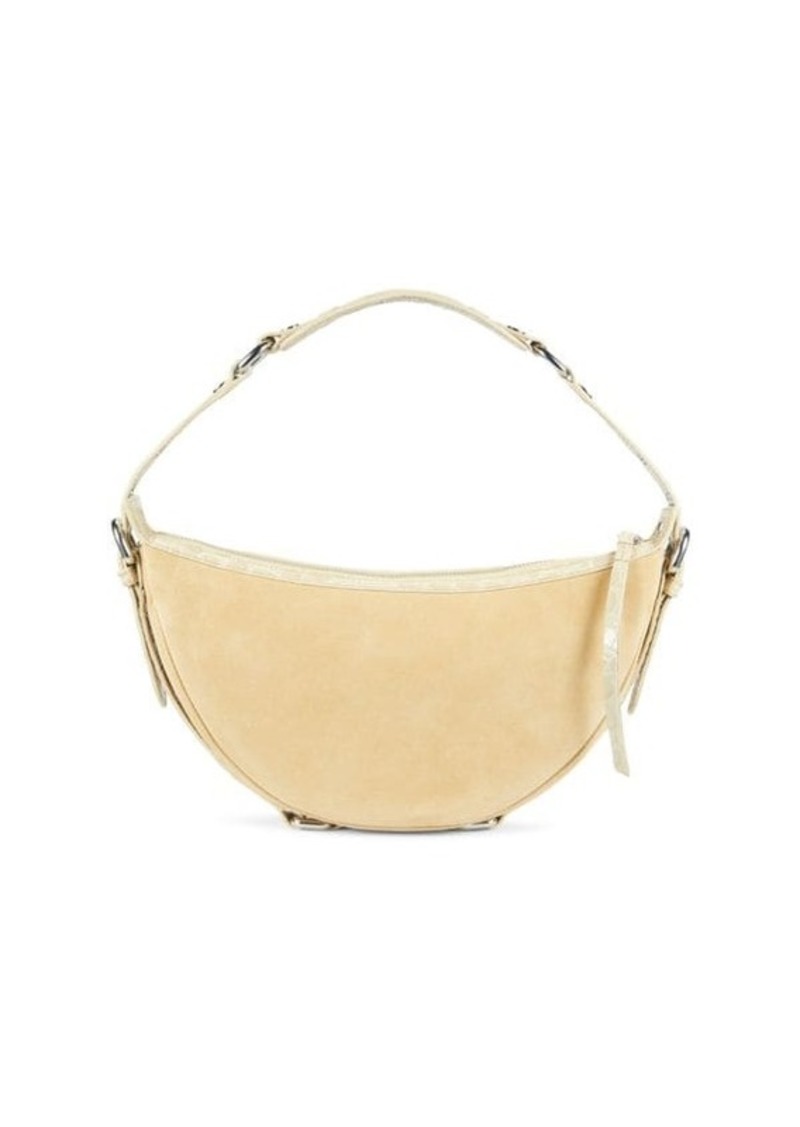 BY FAR Gib Suede & Croc Embossed Leather Half Moon Shoulder Bag