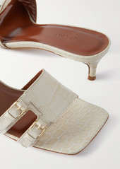 BY FAR Roni Buckled Croc-effect Leather Mules