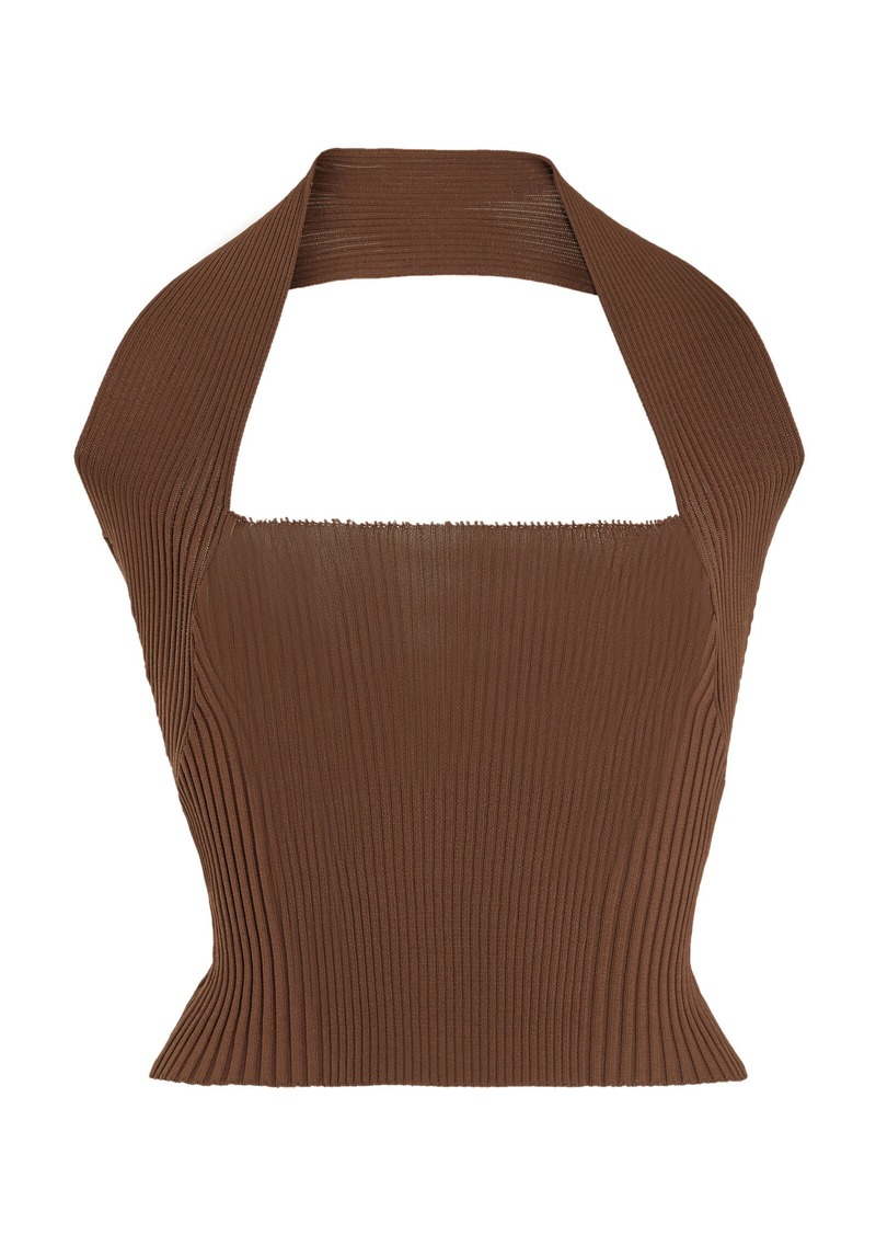 By Malene Birger - Cropped Ribbed-Knit Halter Top - Brown - M - Moda Operandi