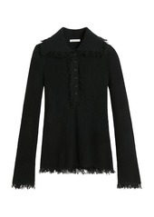 By Malene Birger - Dreele Fringed Wool-Mohair Polo Top - Black - M - Moda Operandi