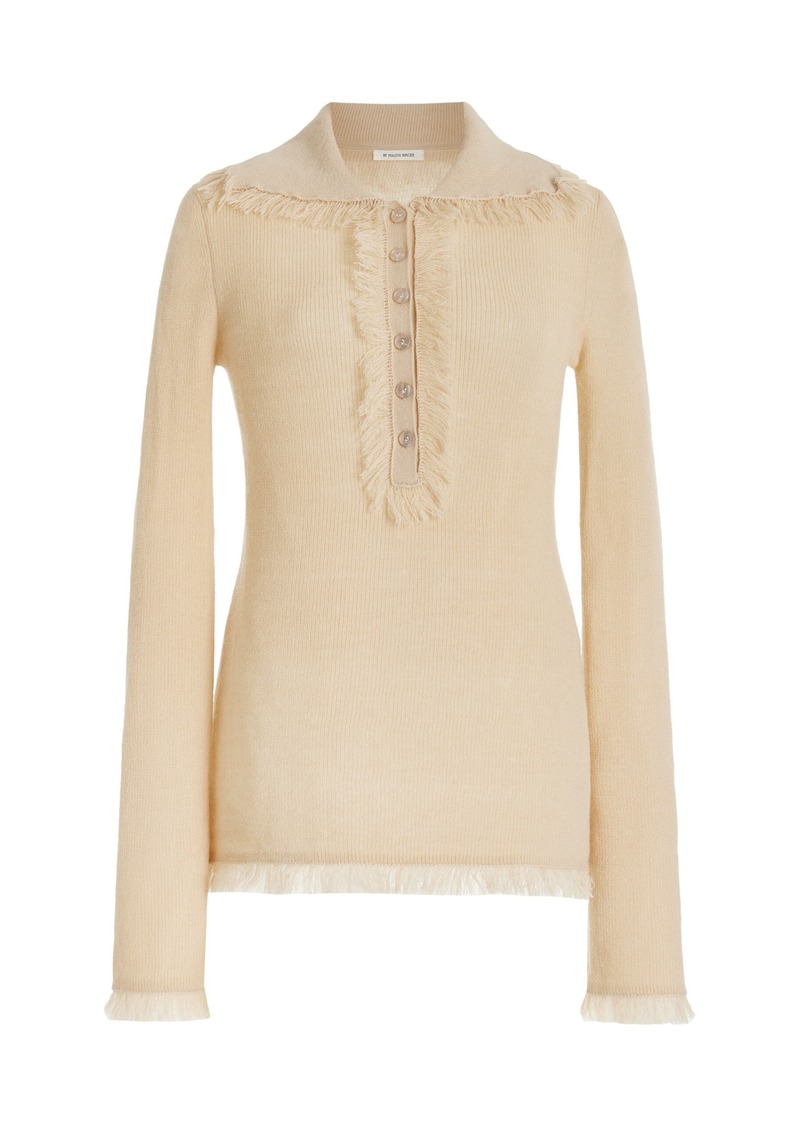 By Malene Birger - Dreele Fringed Wool-Mohair Polo Top - Neutral - S - Moda Operandi