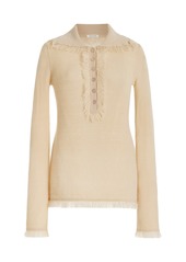 By Malene Birger - Dreele Fringed Wool-Mohair Polo Top - Neutral - M - Moda Operandi