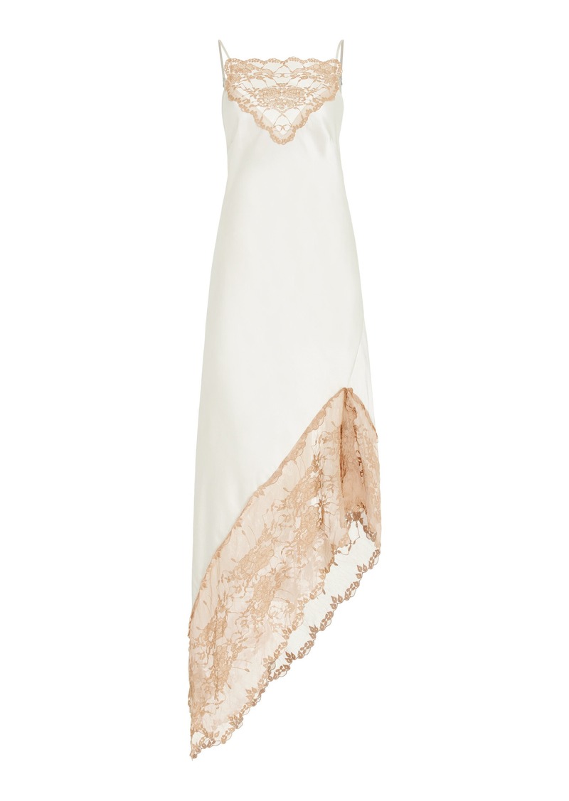 By Malene Birger - Laynee Asymmetric Lace-Trimmed Satin Slip Dress - White - EU 40 - Moda Operandi