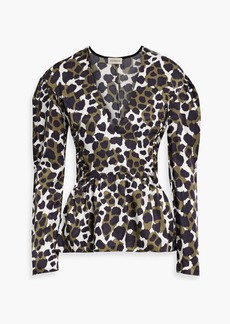 By Malene Birger - Leopard-print satin-twill peplum blouse - Green - DE 32