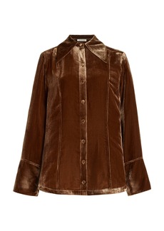 By Malene Birger - Rosiannas Dagger Collar Velvet Button-Down Shirt - Brown - EU 40 - Moda Operandi