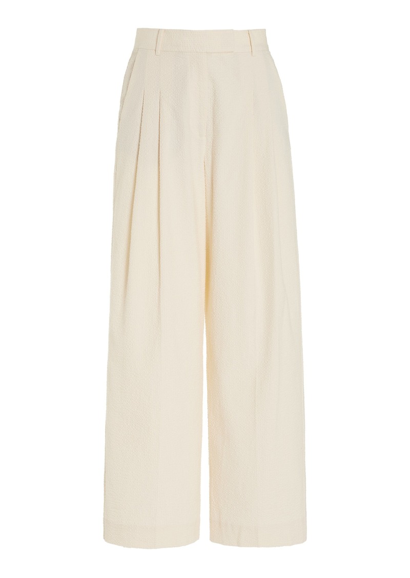 By Malene Birger - Textured Cotton Pleated Wide-Leg Trousers - Ivory - EU 32 - Moda Operandi