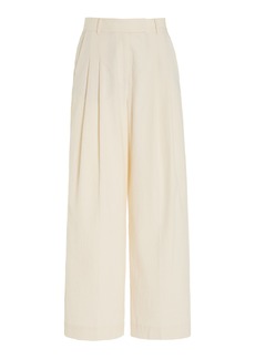 By Malene Birger - Textured Cotton Pleated Wide-Leg Trousers - Ivory - EU 38 - Moda Operandi